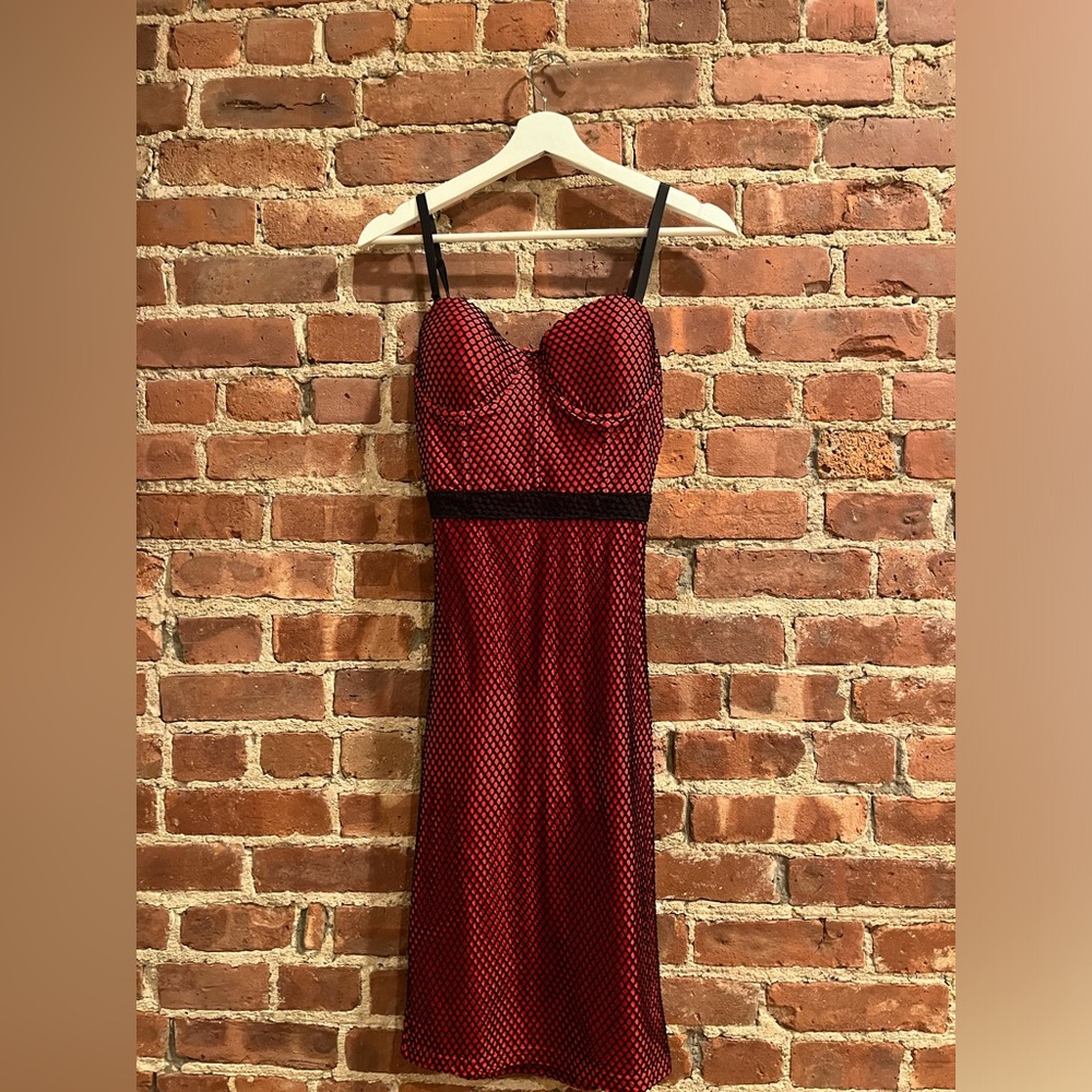 Red and Black Mesh Dress with Cupped Bra Top
